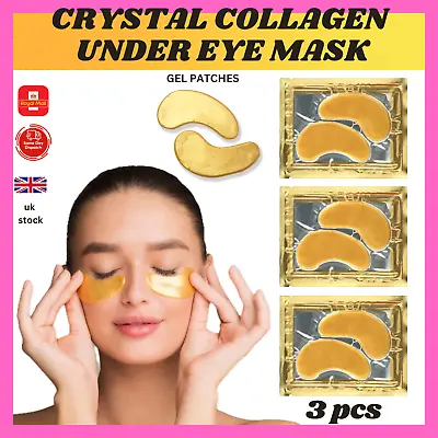 Under Eye Mask Gel Pads Collagen 24k Gold Anti Aging Patch Wrinkle Bag Remover • £2.99