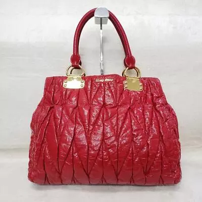 MIU MIU Tote Bag Matelasse Patent Leather Gold Hardware Red • $281.99