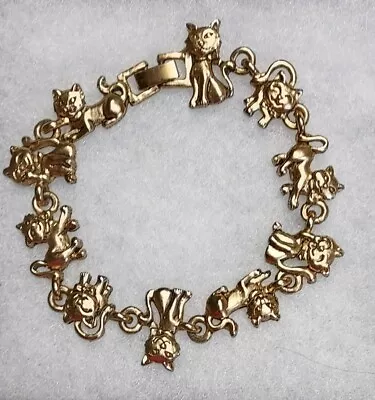 Vintage Cats Linked Charm Bracelet - Lots Of Linked Cats 7  • $29.99