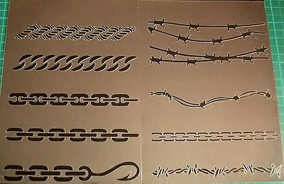£8.95 • Buy Set Of 2 ROPE BARBED WIRE CHAIN HOOK ARMY MILITARY Airbrush Stencils Template