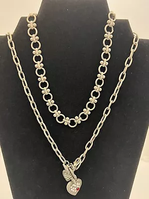 JK Jewel Kade Necklace Heart Rhinestone Charms Matching Choker Grey Metal Chains • $17.50