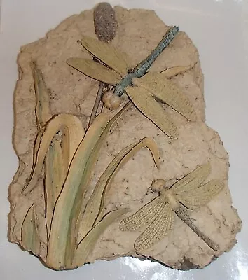 Dragonfly & Cattail Swamp Marsh Relief Scene Ceramic Wall Art Hanging Sculpture • $14.99