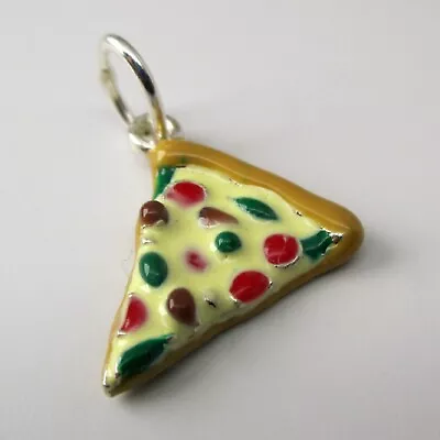 Sterling Silver PIZZA SLICE Charm For Bracelet ENAMEL Necklace Pendant VINTAGE • $24