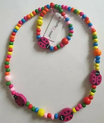 Ladybird Wooden Necklace & Bracelet Set Round Beads Kids Jewellery Moly&Rose • £5.22