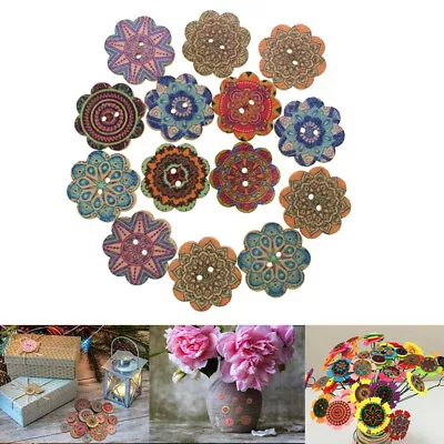 50/100pcs Mixed Color Sewing Button Antique Wood 2 Hole Button Clothes DIY Craft • $5.19