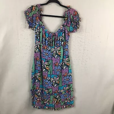 Nicole Miller Dress Womens 8 Colorful 100% Silk Babydoll Modern Fun Flirty • $28.78