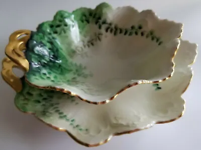 Antique MZ Austria Moritz Zdekauer Hand Painted Leaf Shape Bowl With Under Plate • $45.99
