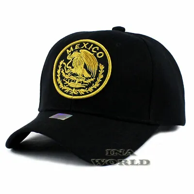 MEXICAN Hat MEXICO Federal Logo Embroidered Curved Bill Baseball Cap- Black/Gold • $14.45