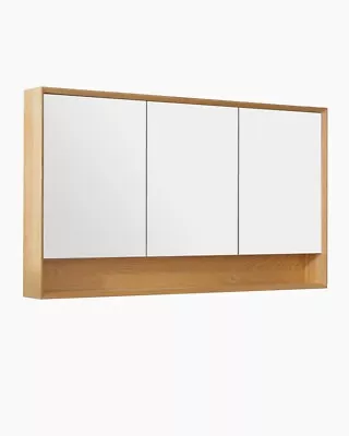 Bathroom Mirror Cabinet Vanity Natural Timber Shaving Storage 1500x800mm 3 Door • $1199