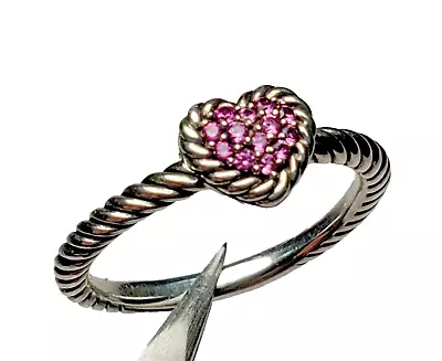 David Yurman Châtelaine Heart Pink Sapphire Ring In Sterling Silver -.05tw • $205