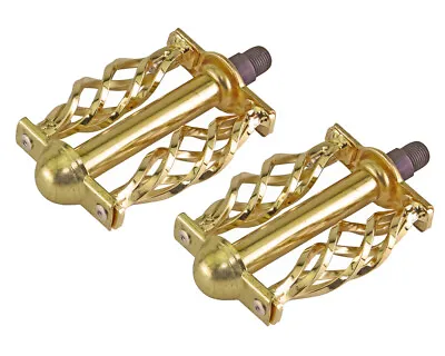 Vintage Lowrider Bicycle Twisted Steel Pedals W/ Cage Classic C-514 1/2 In Gold • $59.99