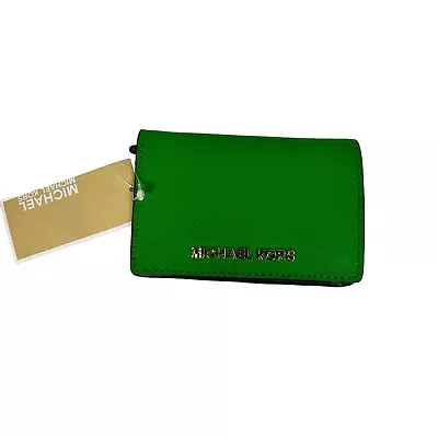 Michael Kors Jet Set Travel Palm Green Leather Credit Card Folding Slim Wallet • $60.79