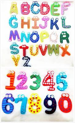 26 Letters 10 Numbers Kids Wooden Alphabet Fridge Magnet Child Educational Toy • £3.19