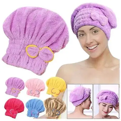 Quick Dry Hair Turban Hair Drying Towel Wrap Turban Head Hat Bun Cap Shower • £3.59