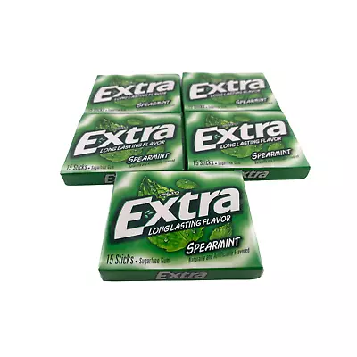 Extra Chewing Gum Spearmint 5 Pack (15 Sticks Each) + Faso Sweet Dental Floss • $9.99