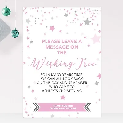 £4.75 • Buy Wishing Tree Sign For Christening Birthday Baptism In Blue, Pink Or Green (ST10)