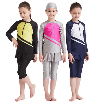 Girls Muslim Baby Swimwear Islamic Modest Full Cover Burkini Swimming Costume • £8.49