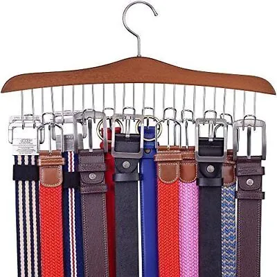 Belt Hanger (Wooden Cherry Maple 12 Hooks) Closet Organizer For Ties       • $12.57