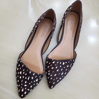 J. Crew Zoe Leopard Calf Hair D'Orsay Flats In Pebble Calfhair Size 7 • $65