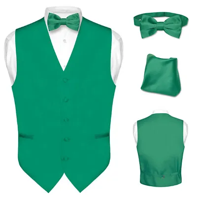 Men's Dress Vest BOWTie Hanky Solid Color Waistcoat Bow Tie Set Suit Or Tuxedo • $24.95