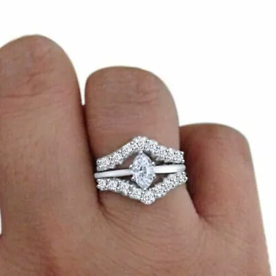 Marquise Lab-Created Diamond Wedding Christmas Enhancer Ring Set 14K White Gold • $324