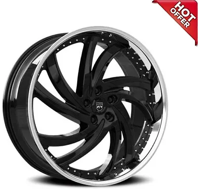 $2599 • Buy 4ea 22inch Staggered Lexani Wheels Turbine Black With SS Lip Rims(S13)