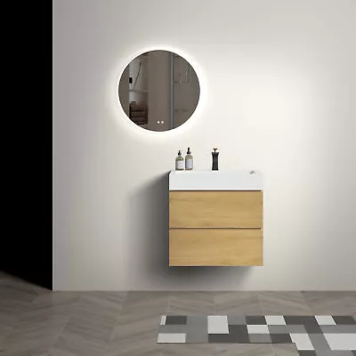 24  Natural Oak Bathroom Vanity With Sink One-Piece Wall Mounted Bathroom Vanit • $496.58