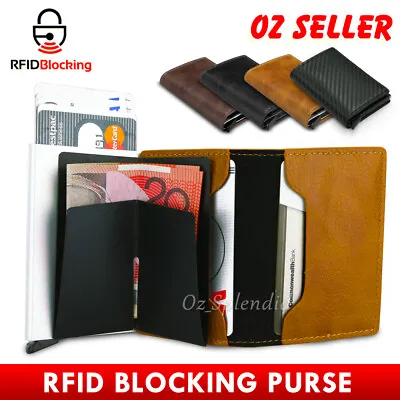 Men's RFID Blocking Slim Leather Wallet Credit Card ID Holder Carbon Fiber Purse • $10.38