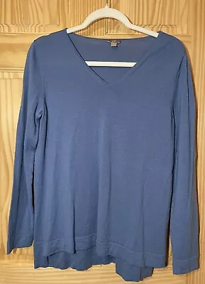 J.Jill Blue 100% Merino Wool V-Neck Sweater Size M Classic Casual Breathable EUC • $22.99