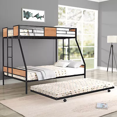 Metal Twin Over Full Bunk Bed With Trundle Heavy-duty Sturdy Metal Noise Reduced • $327.60