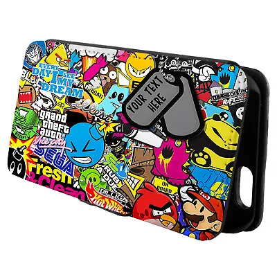 Personalised Sticker Bomb IPhone Case Custom Kids Flip Phone Cover Wallet SB05 • £12.95