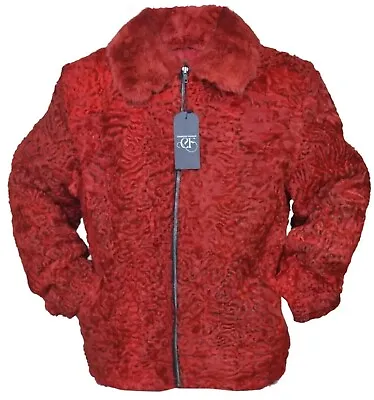 Red  Real Broad Tail Persian Lamb Fur Bomber Jacket/Coat With Mink Fur Collar • $499