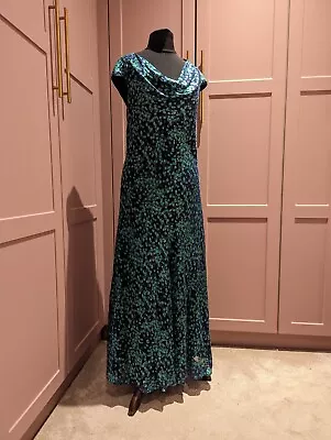 Jacques Vert Elegant Silk Long Cowl Neck Maxi Dress Summer Wedding Guest Size 12 • £19.99