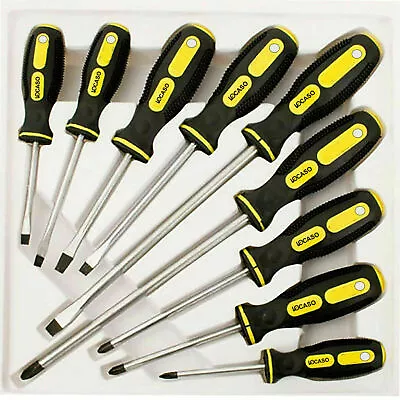 9pc Precision Magnetic Screwdriver Set Soft Grip Handle Philips Slotted Tool Bit • £8.65