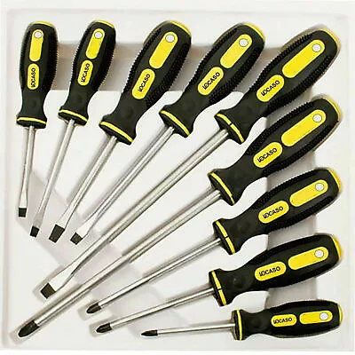 9PC Screwdriver Magnetic Set Heavy Duty Comfort Grip Philips Flat Slotted Tool. • £8.89