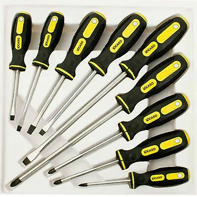 9x Screwdriver Magnetic Set Heavy Duty Comfort Grip Philips Flat Slotted Tool UK • £8.65