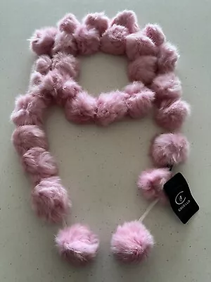 Codello Long Real Rabbit Fur Scarf Choker Collar Pompoms New Pink • $16