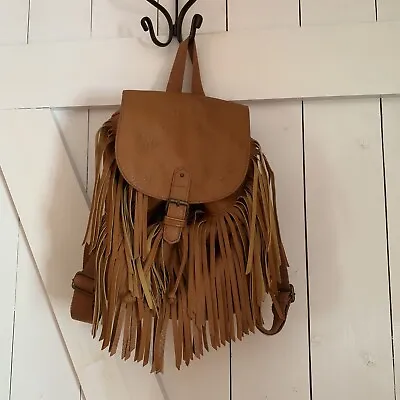 GUC Faux Leather Fringe Backpack Light Brown • $14