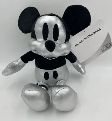 Disney 100 (D100) Mickey Mouse Plush Bank #590029 Silver+Black NWT FREE SHIPPING • $18.99
