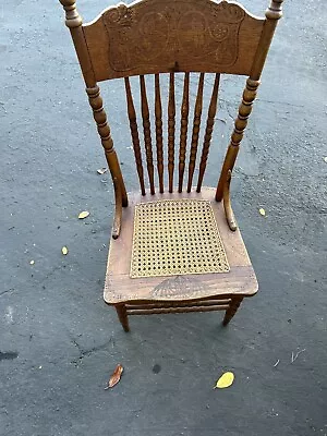 1 Antique Oak Pressed Back Armchair • $170