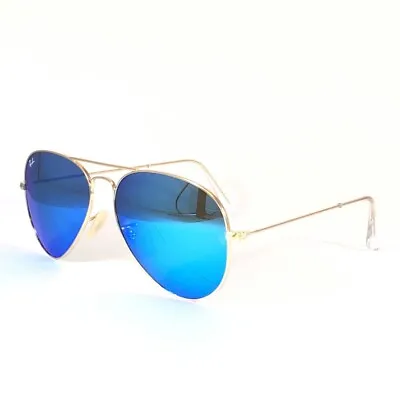 £50 • Buy Ray-Ban Sunglasses Blue Aviator Gold Frames Flash Blue Mirror Lenses 3025 112/17