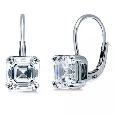 BERRICLE Sterling Silver Solitaire 4ct Asscher CZ Anniversary Leverback Earrings • $34.93