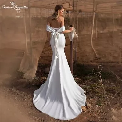 Backless Mermaid Wedding Dress 2023 Bride Beaded Lace Appliques Off The Shoulder • $289.66