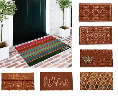 Large Embossed Coir Doormat 45 X 75cm Natural Coconut Dirt Trapper Non-Slip Mat • £13.95