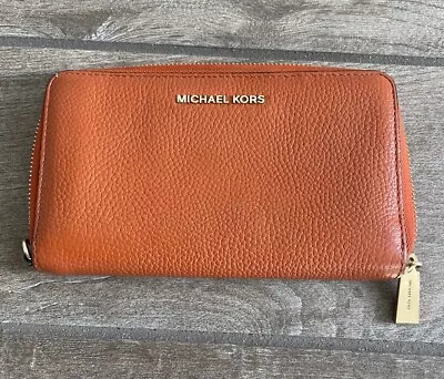 Michael Kors Women Jet Set Travel Continental Wristlet Orange Gold Hardware • $32.83