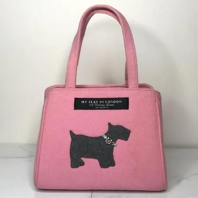 My Flat In London Pink & Gray Scottie Dog Crystl Collar Wool Felt Bag Purse • $75