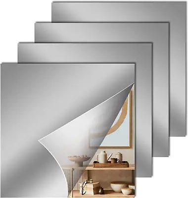 4 Pcs Acrylic Flexible Mirror Sheets 12x12 In Mirror Tiles Self Adhesive Square  • $18.72