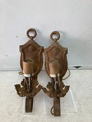 Pair Of Antique Wall Sconce Light Cast Iron Circa 1900's • $65