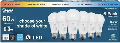 Feit Electric 60 Watt A19 E26 Dimmable LED Bulb Selectable Color (6-Pack) • $9.99