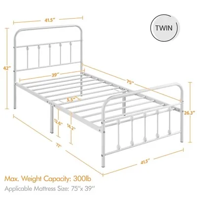 Twin/Full/Queen Metal Bed Frame Classic Iron Platform Bed W/Headboard Footboard • $129.87